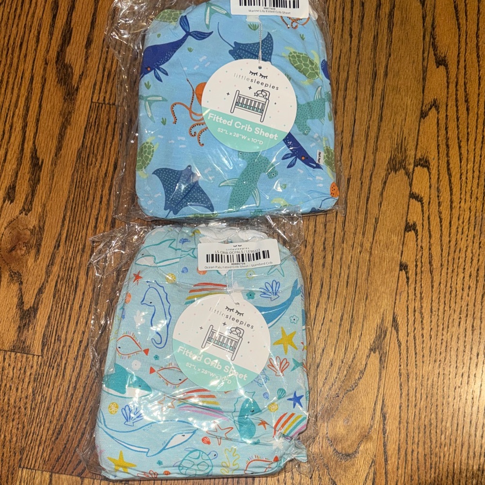 Little sleepies bamboo ocean theme crib sheet bundle- includes both sheets NWT